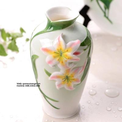 BỘ BÌNH ĐĨA KHẮC NỔI HOA LY CAO CẤP